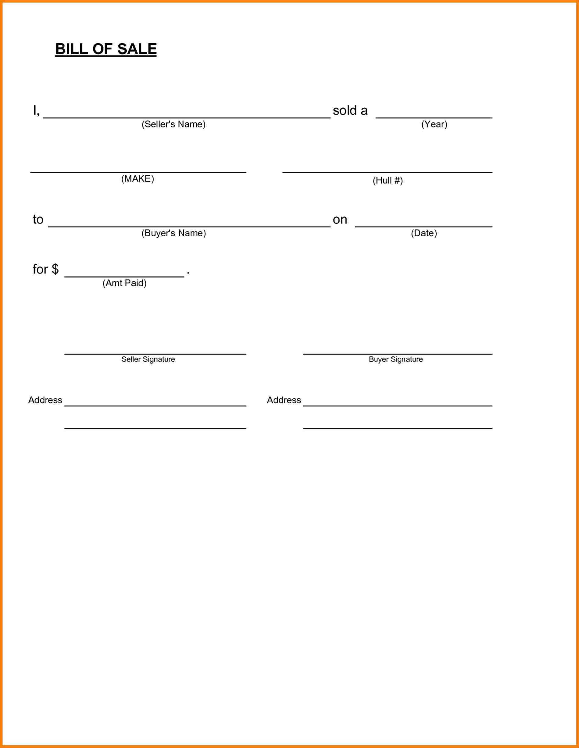 Sample Blank Printable Bill of Sale For Car in PDF Word Bill of