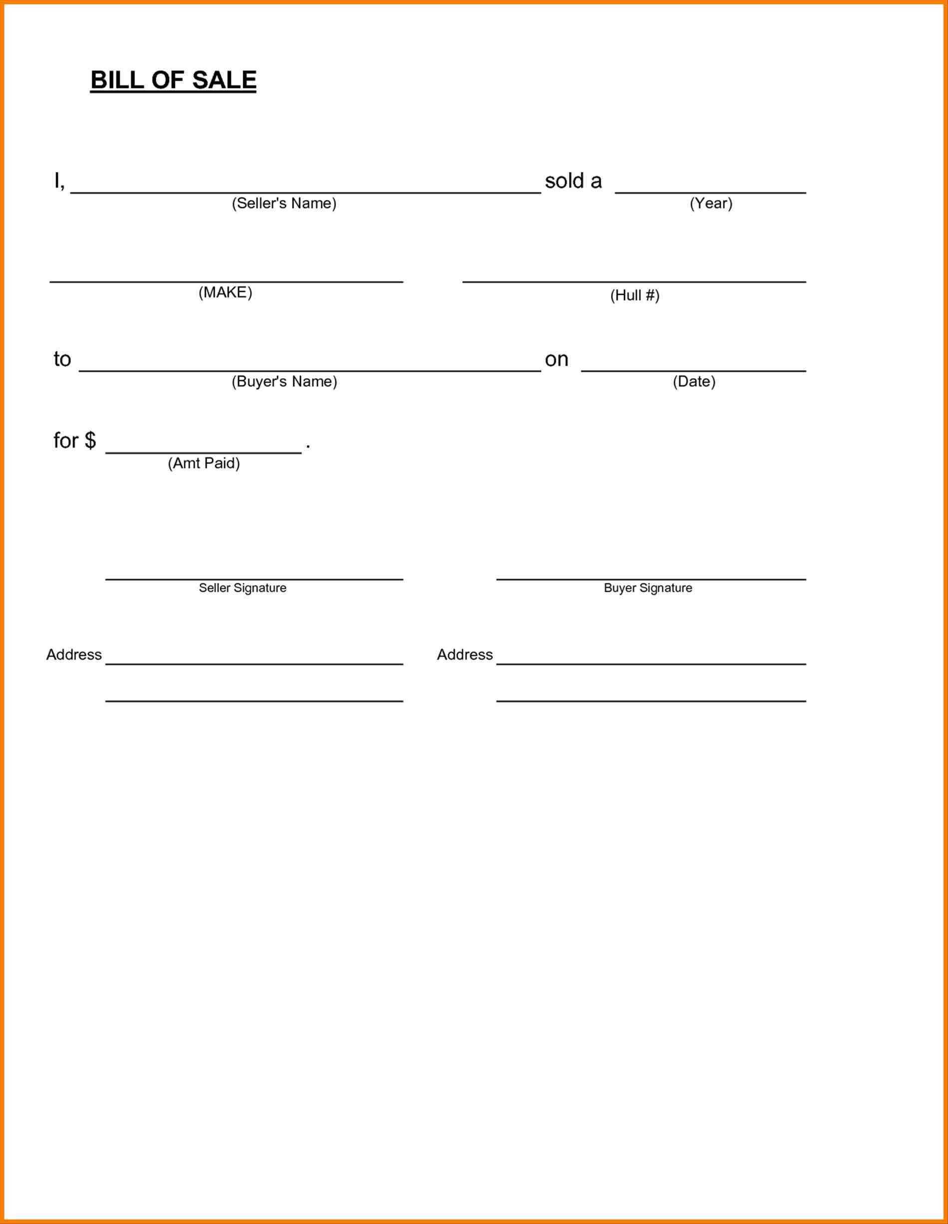 Sample Blank Printable Bill Of Sale For Car In PDF Word Bill Of Sale Form Template Vehicle 