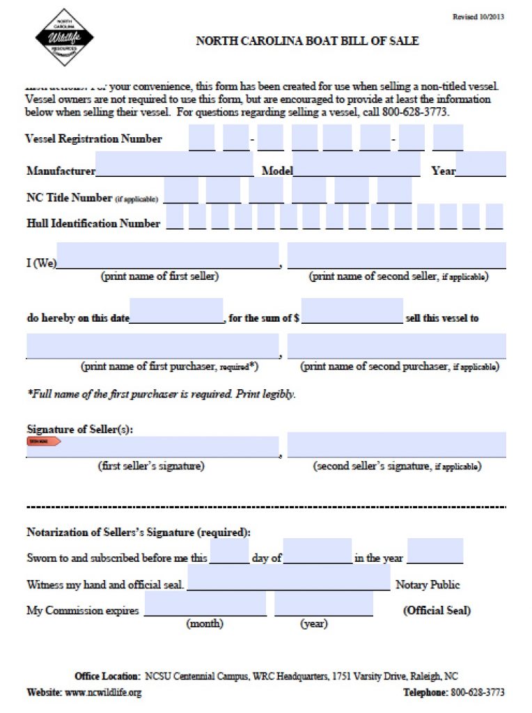 north-carolina-vessel-bill-of-sale | Bill of Sale Form Template Vehicle ...