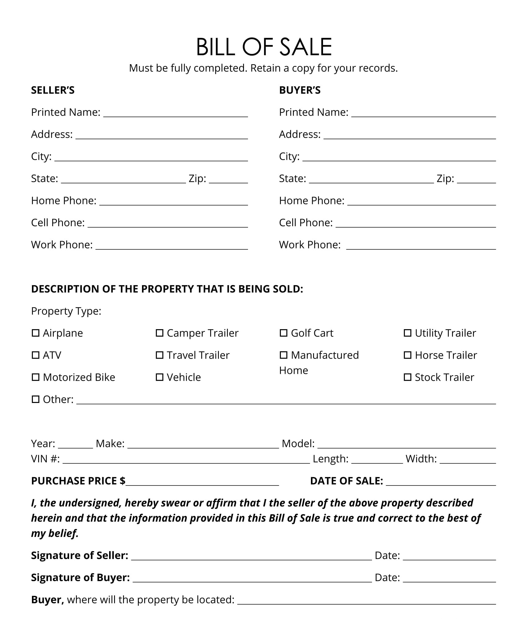 Horse-Trailer-Bill-of-Sale-1 | Bill of Sale Form Template Vehicle ...