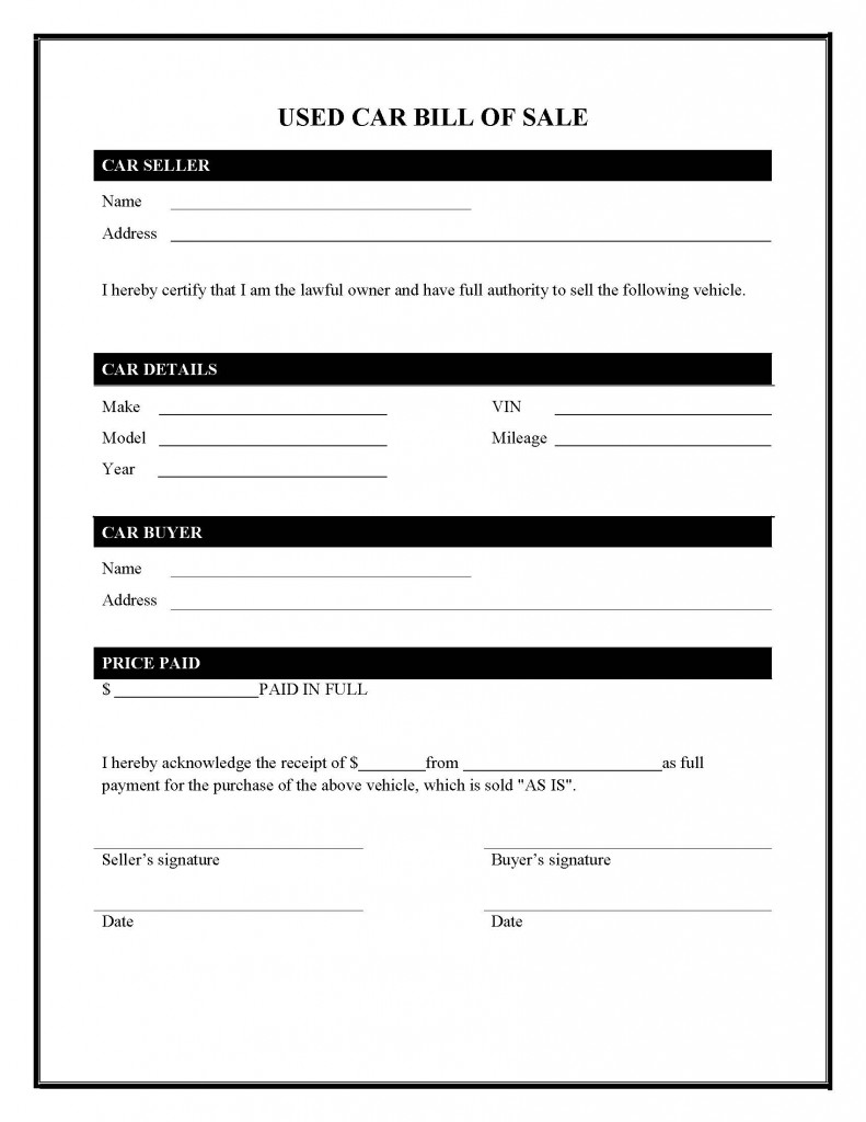 usedcarbillofsaletemplate_345430 Bill of Sale Form Template