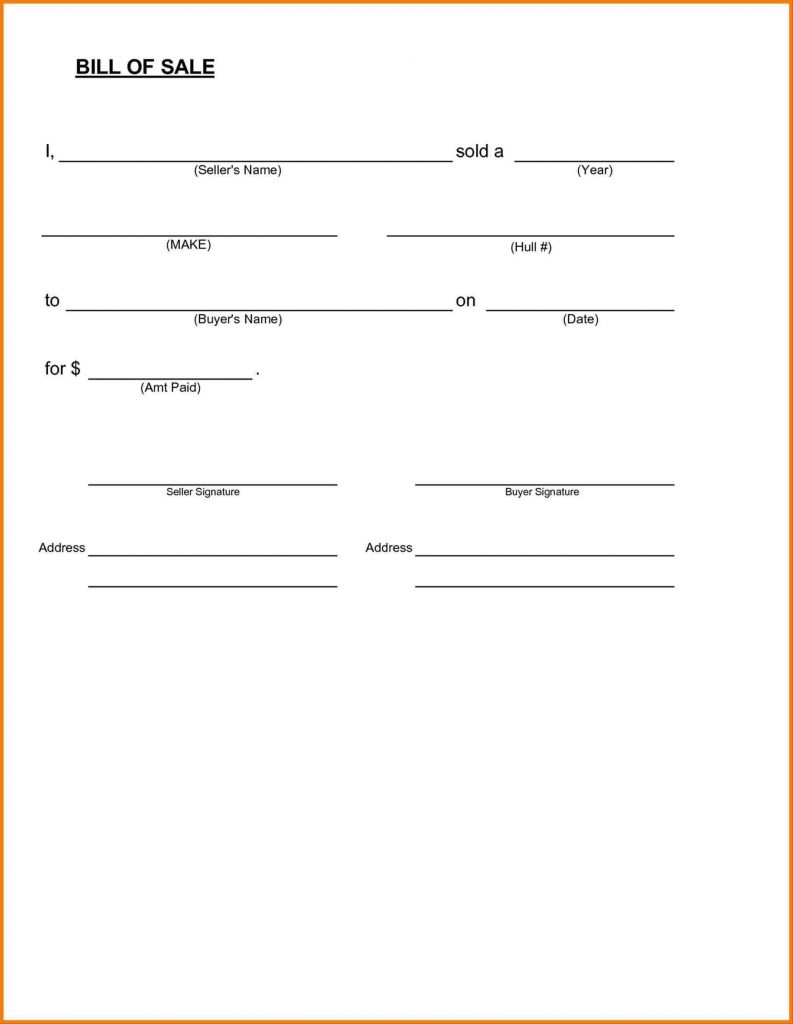 Printable bill of sale template free plmcms