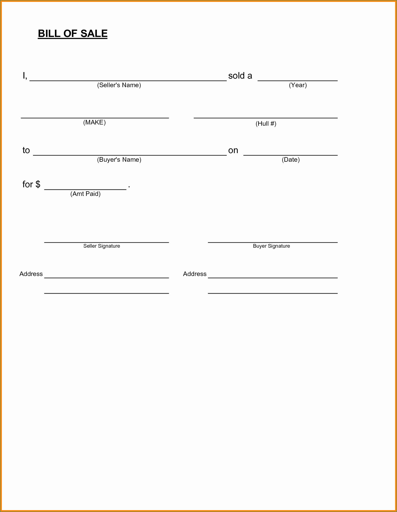 Sample Bill of Sale Form For Boat