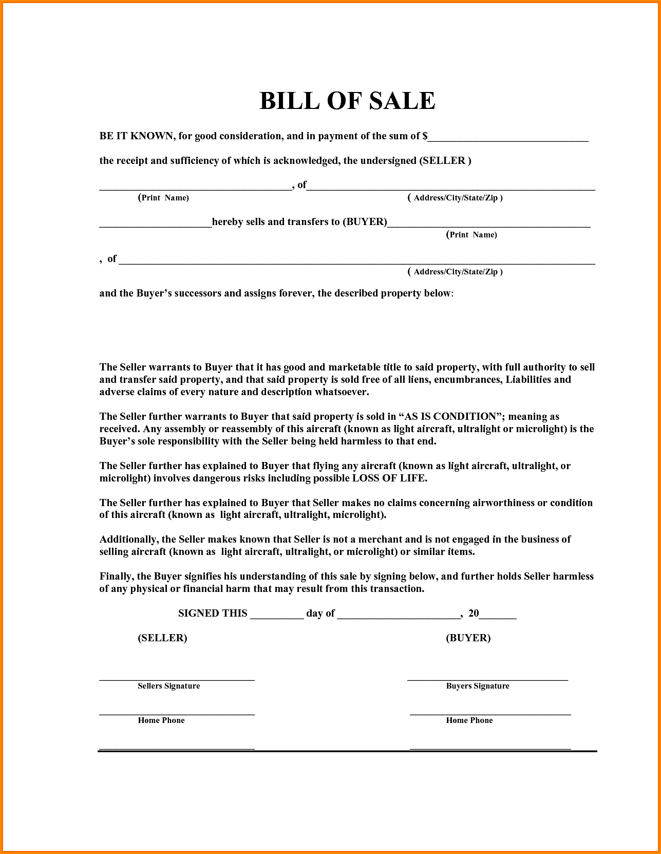 Blank boat Bill of Sale Template in PDF