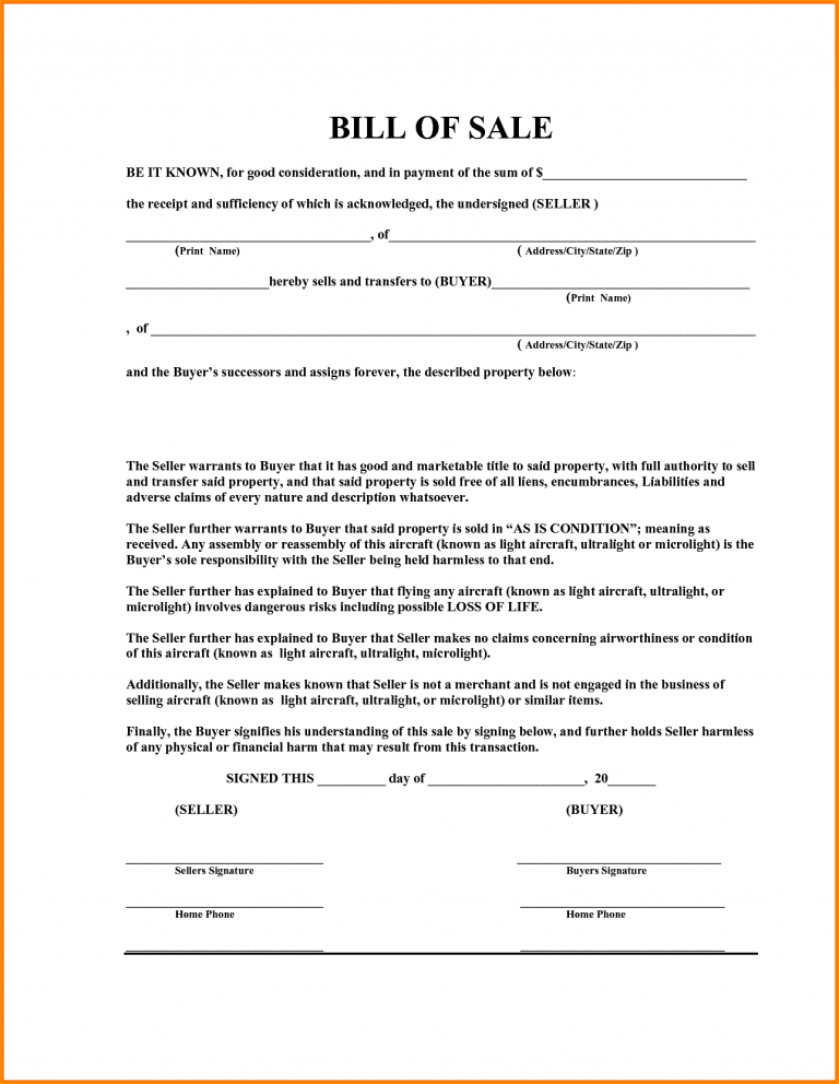 blank boat | Bill of Sale Form Template Vehicle [Printable]