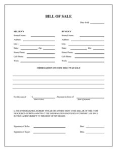 Bill of sale form