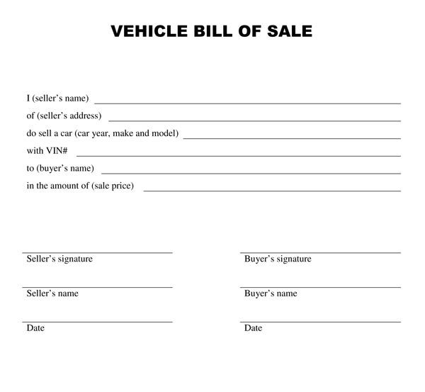 Vehicle bill of sale template