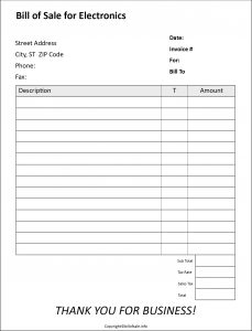 Bill of Sale For Electronics Template