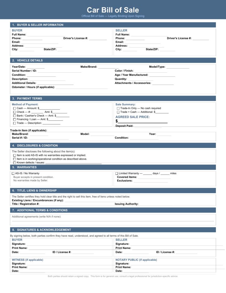 Car Bill of Sale