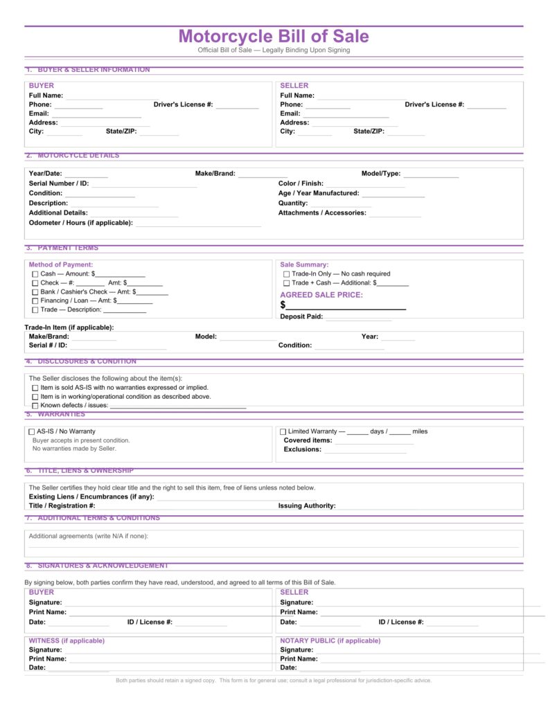 Motorcycle Bill of Sale
