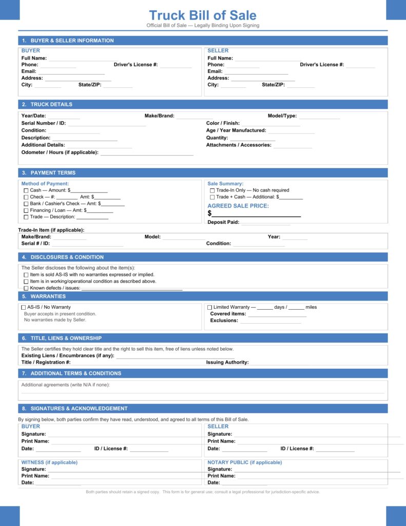 Truck Bill of Sale