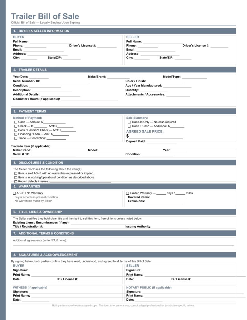 Trailer Bill of Sale