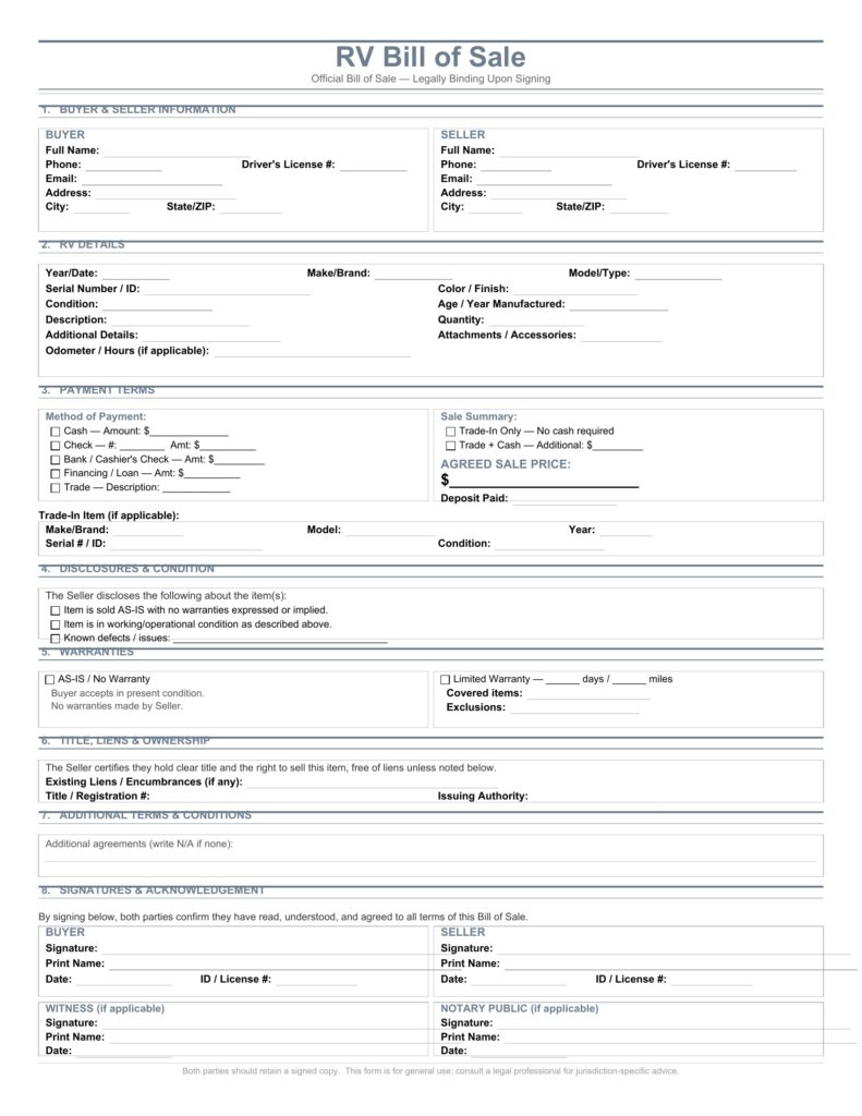 RV Bill of Sale