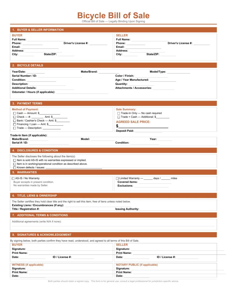 Bicycle Bill of Sale