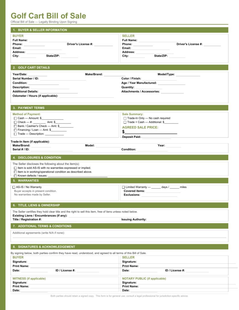 Golf Cart Bill of Sale
