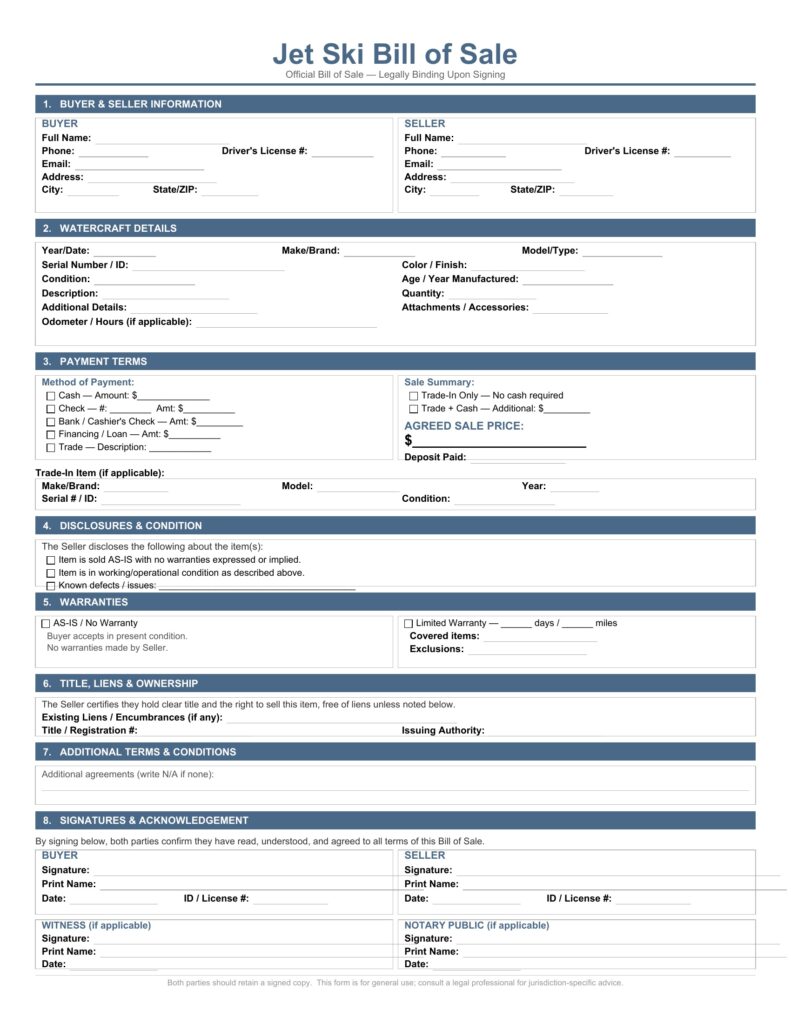 Jet Ski Bill of Sale