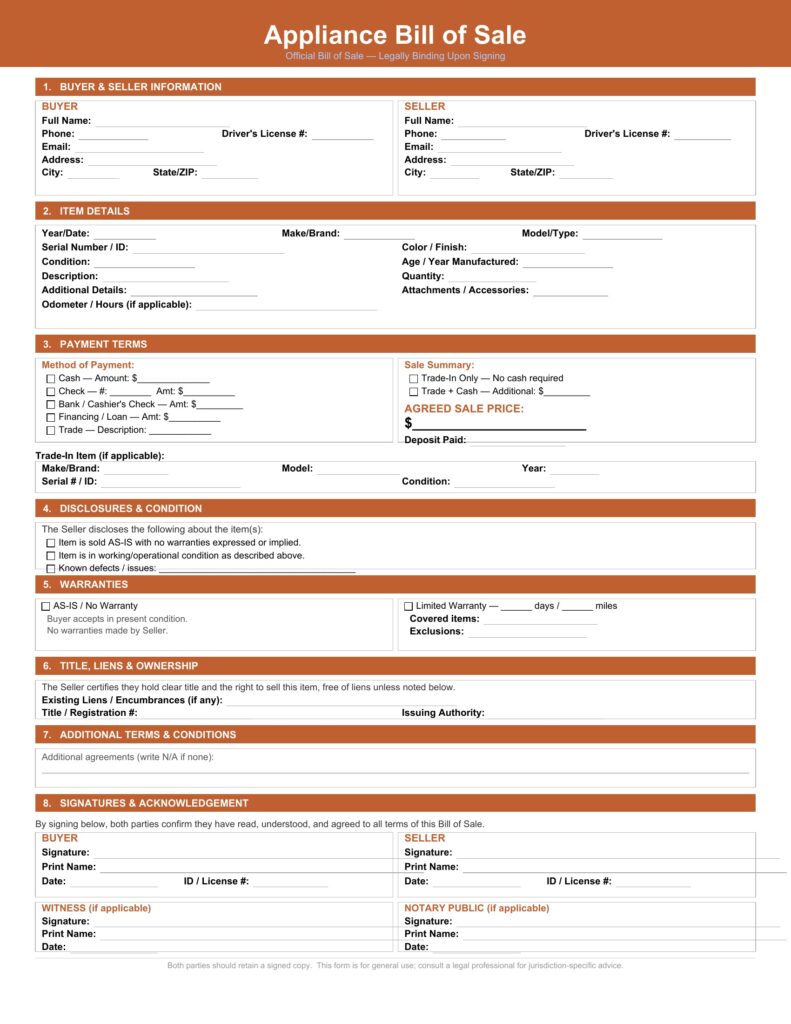 Appliance Bill of Sale