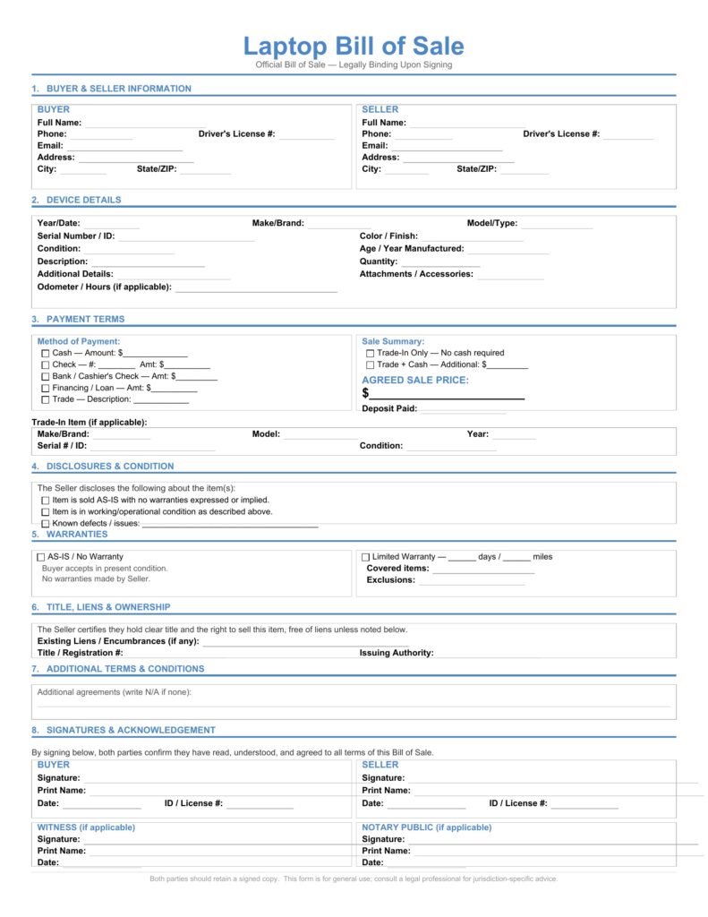 Laptop Bill of Sale