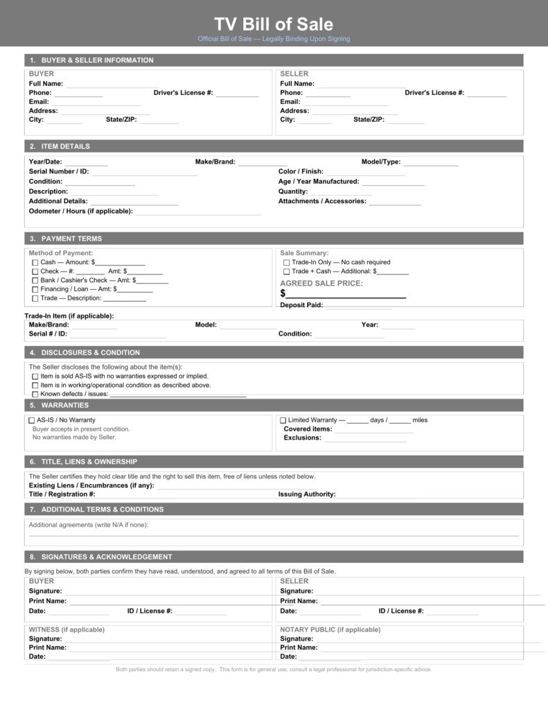 TV Bill of Sale