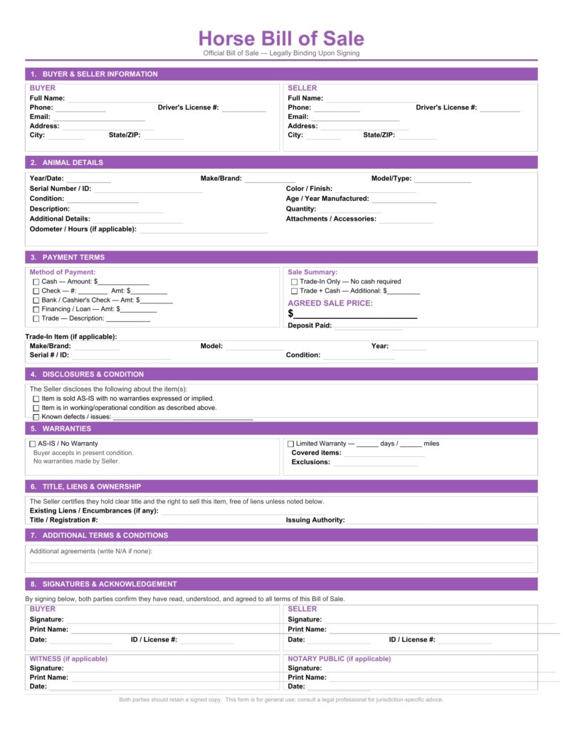 Horse Bill of Sale