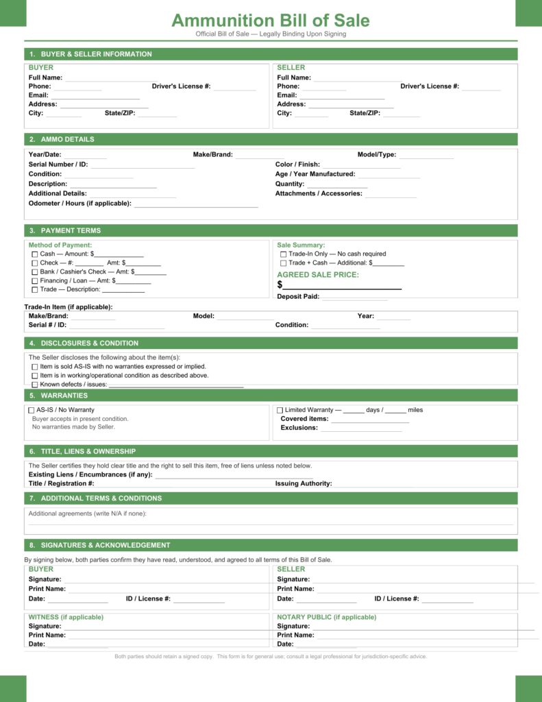 Ammunition Bill of Sale