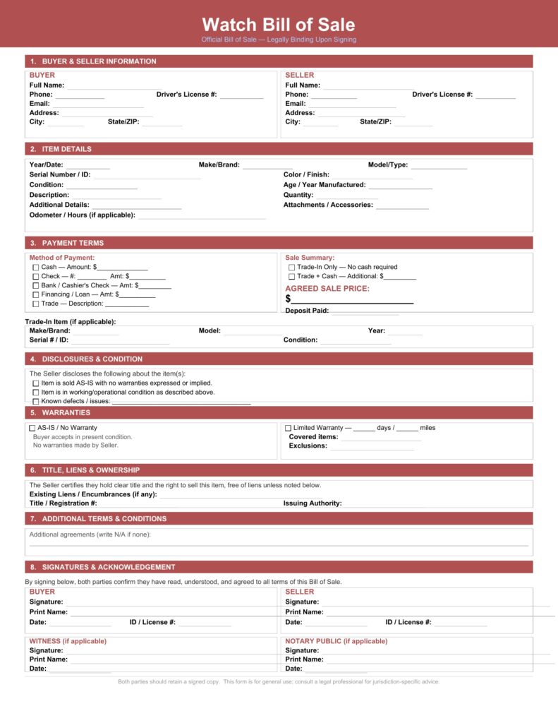 Watch Bill of Sale