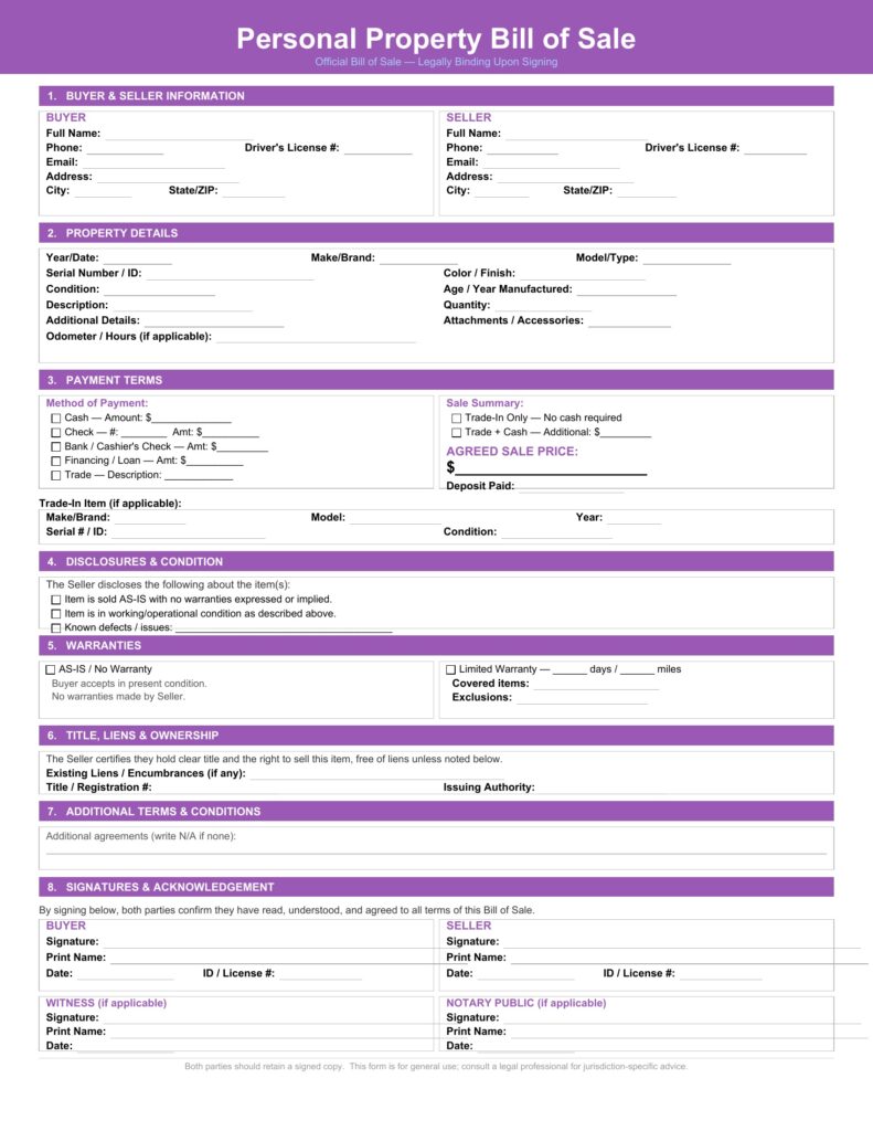 Personal Property Bill of Sale
