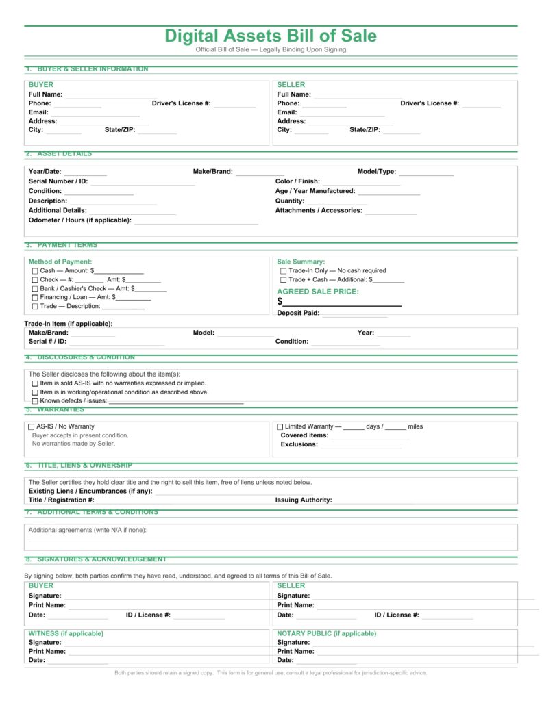 Digital Assets Bill of Sale