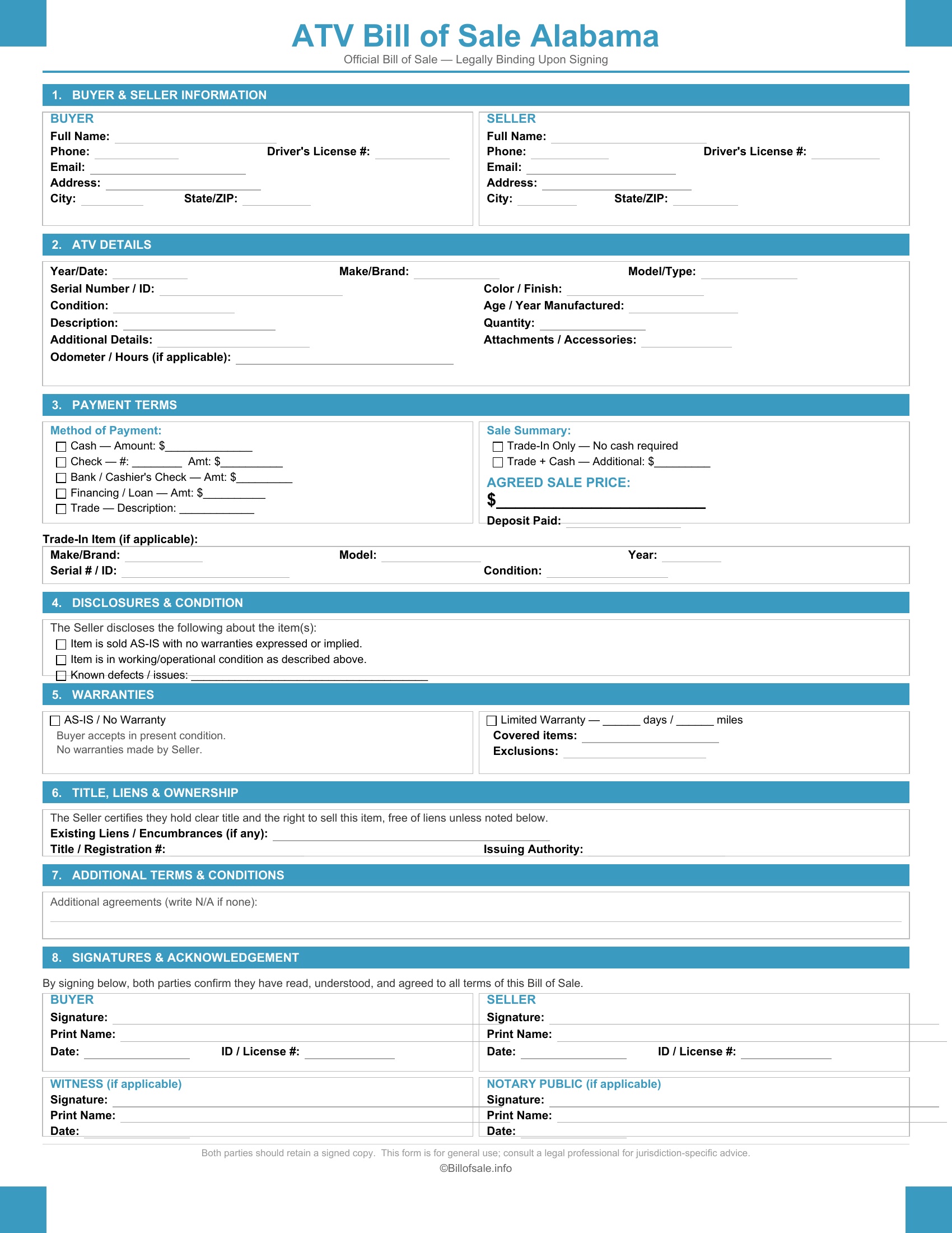 Alabama ATV Bill of Sale