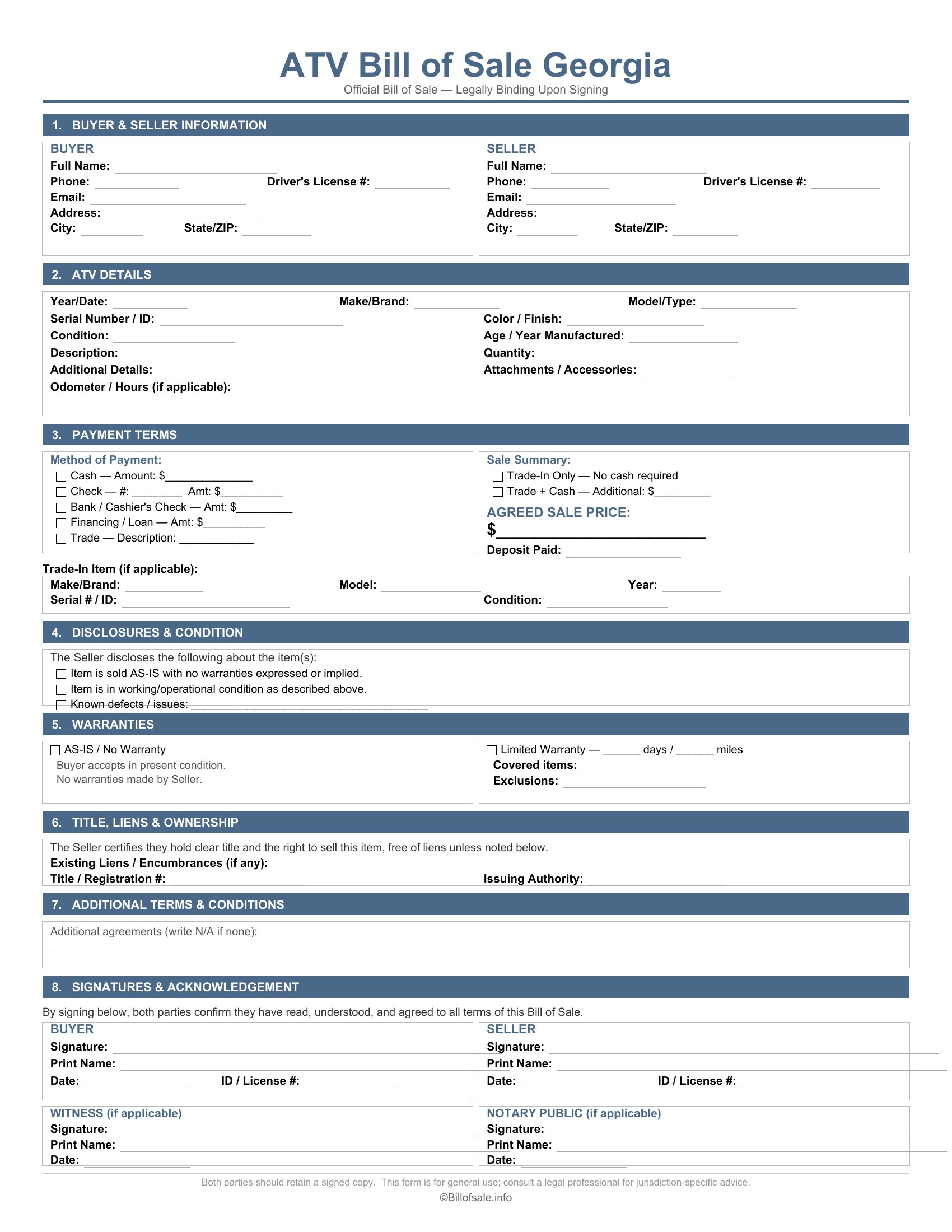 Georgia ATV Bill of Sale