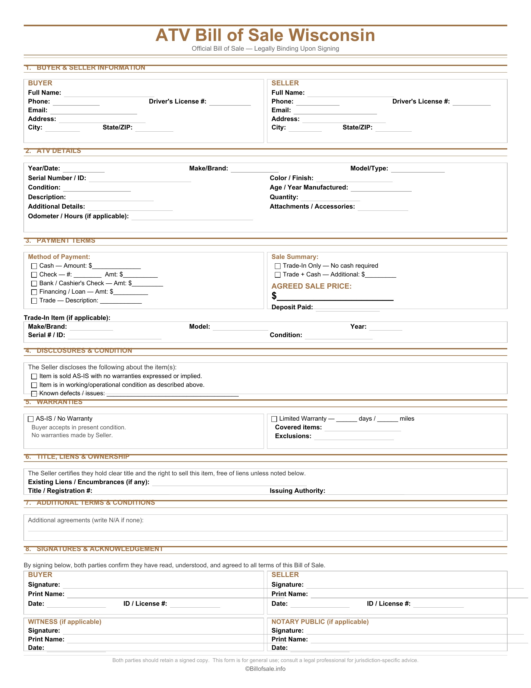 Wisconsin ATV Bill of Sale