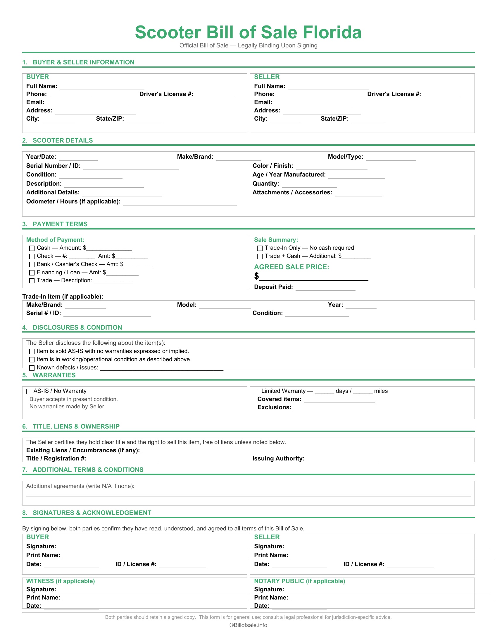 Florida Scooter Bill of Sale