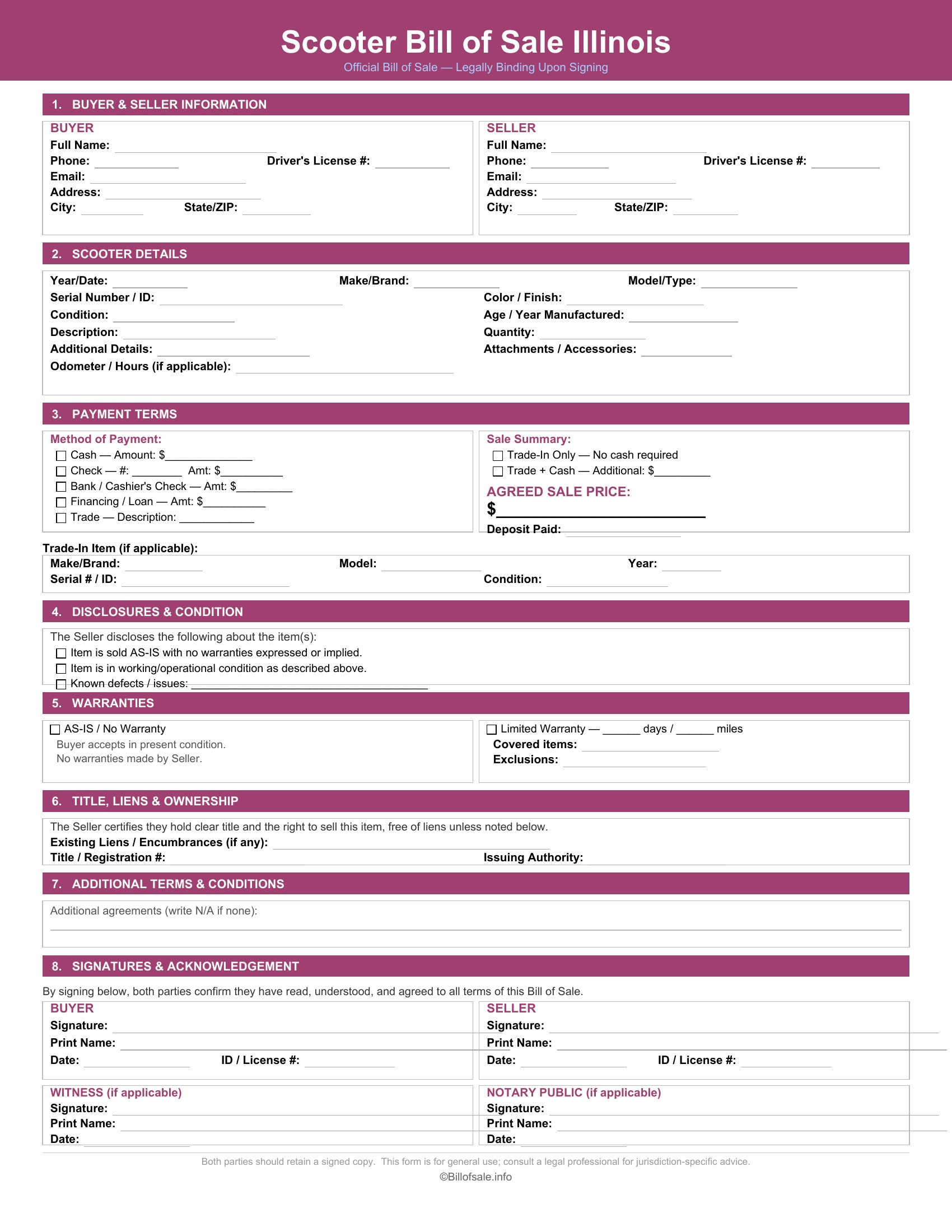 Illinois Scooter Bill of Sale