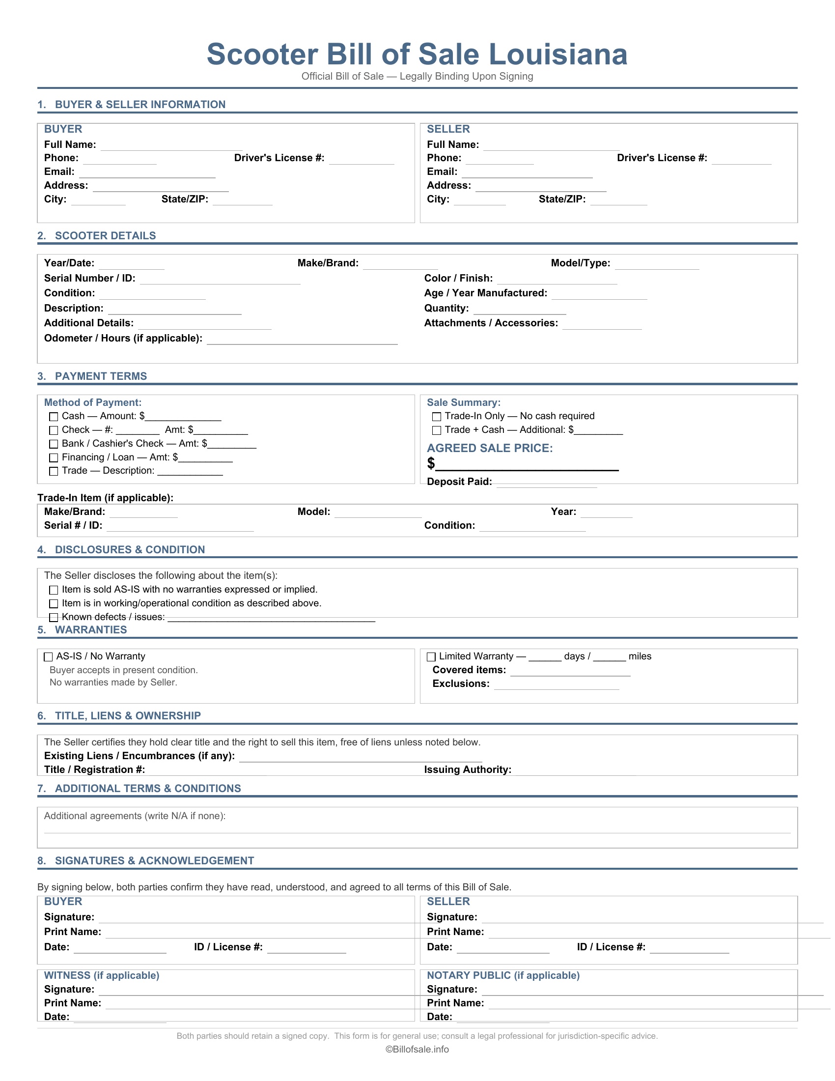 Louisiana Scooter Bill of Sale