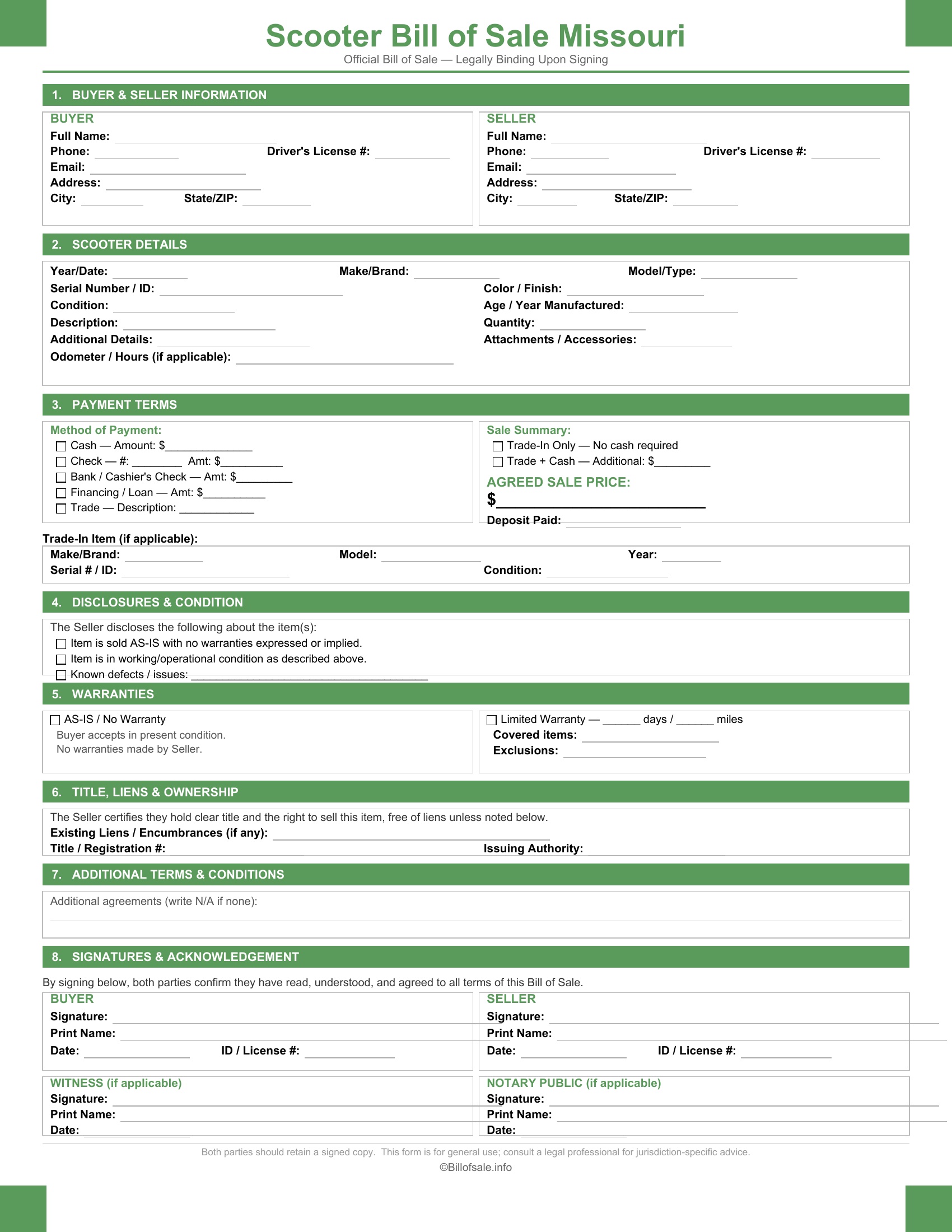 Missouri Scooter Bill of Sale