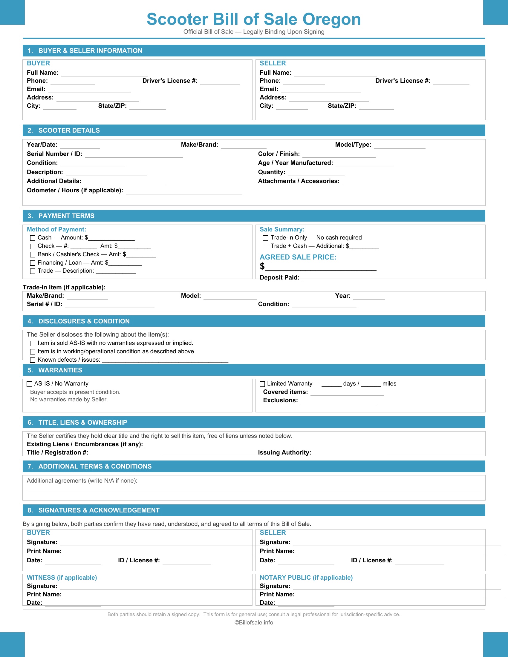 Oregon Scooter Bill of Sale