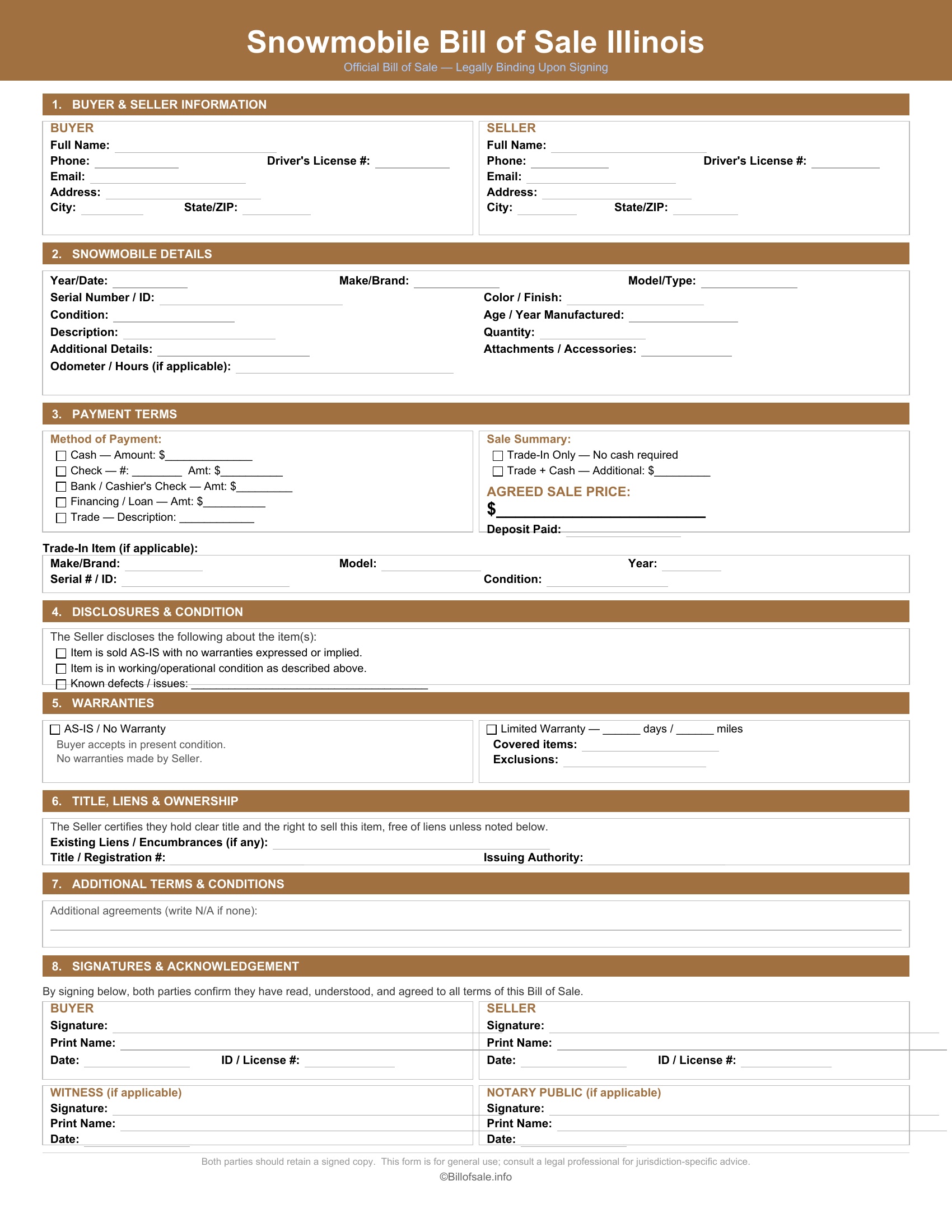 Illinois Snowmobile Bill of Sale