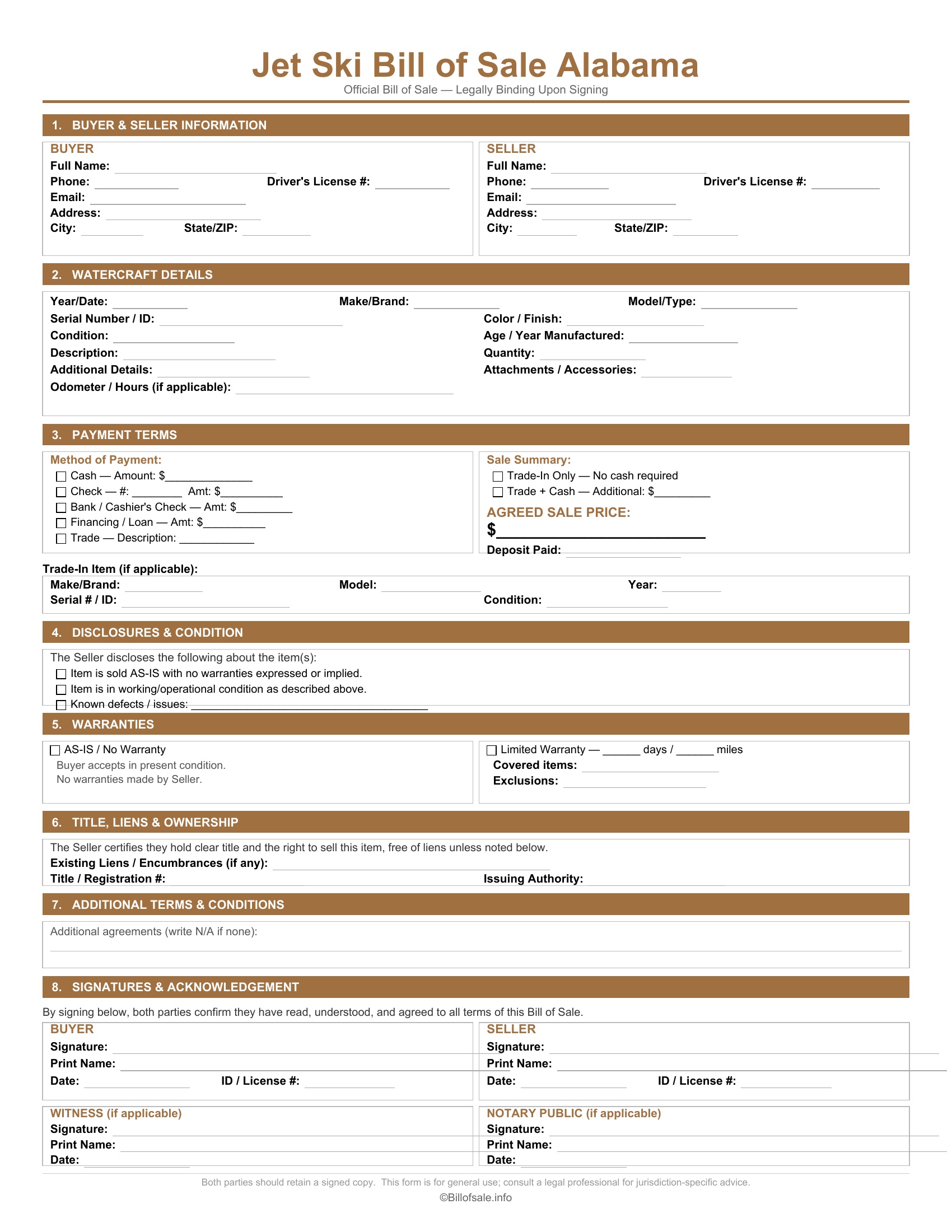 Alabama Jet Ski Bill of Sale